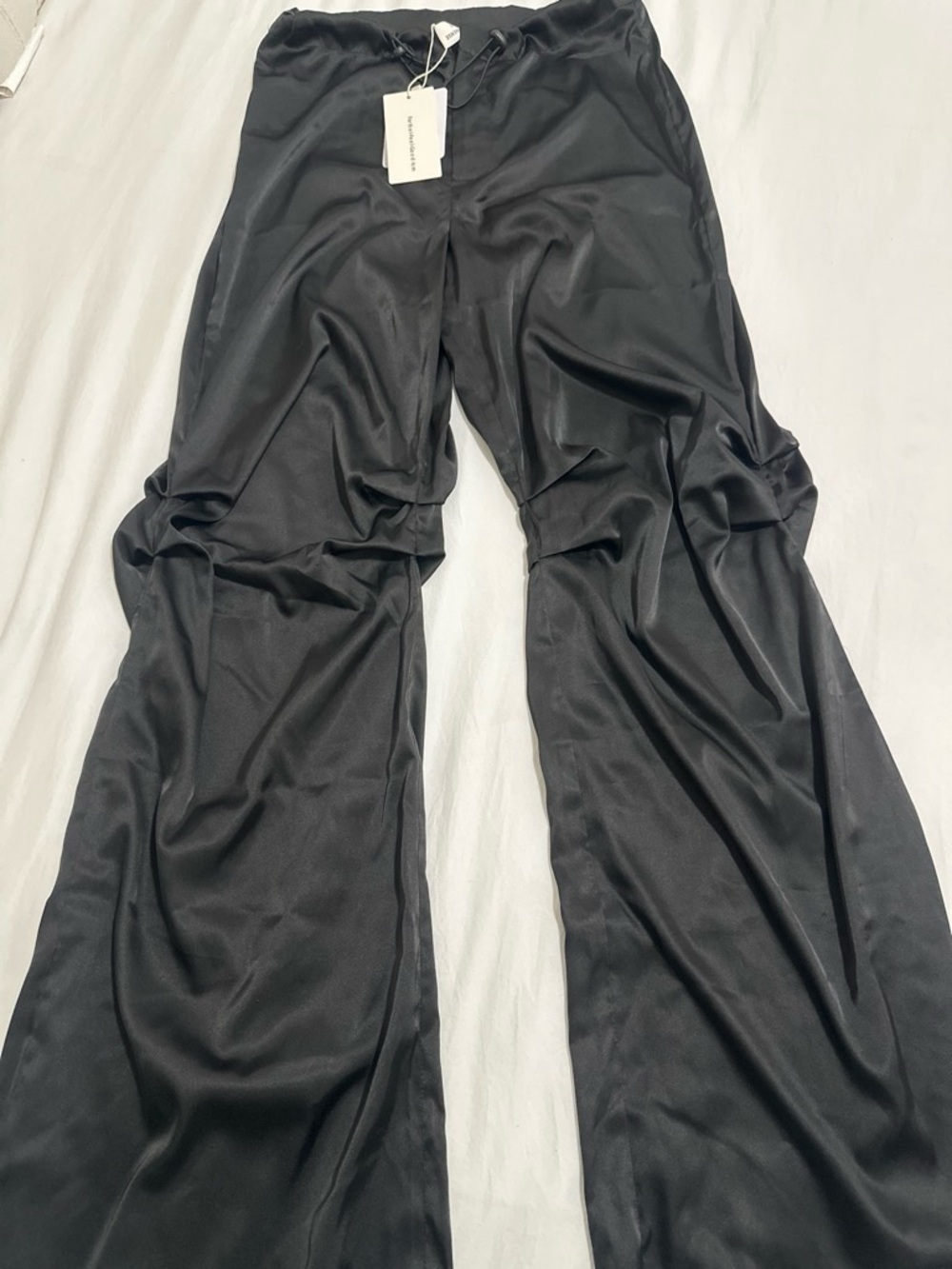 Commense Women’s Black Satin like Wide-Leg Pants